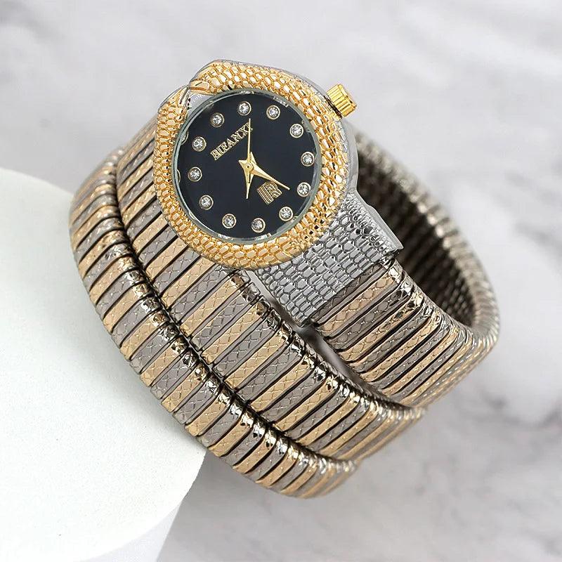 Luxury Snake Pattern Shiny Zircon Diamonds Studded Quartz Watches for Women Ladies Fashion Birthday Gift Jewellery
