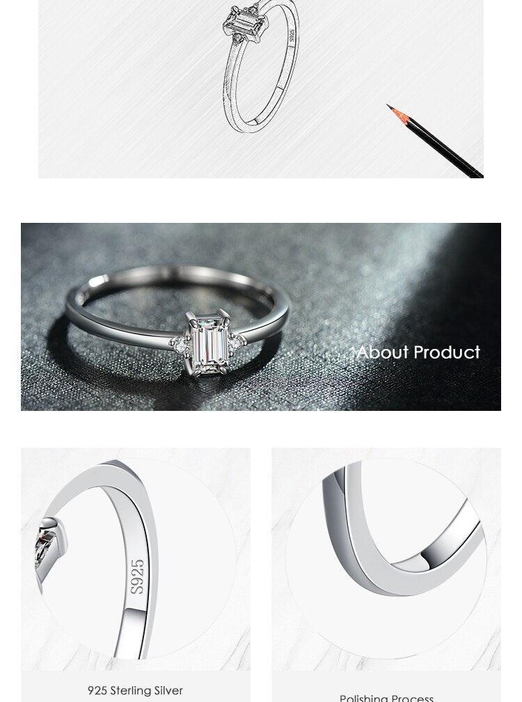 Authentic Silver Classic Charm Emerald Cut AAAA Simulated Diamonds Ring - Hypoallergenic Wedding Jewellery - The Jewellery Supermarket