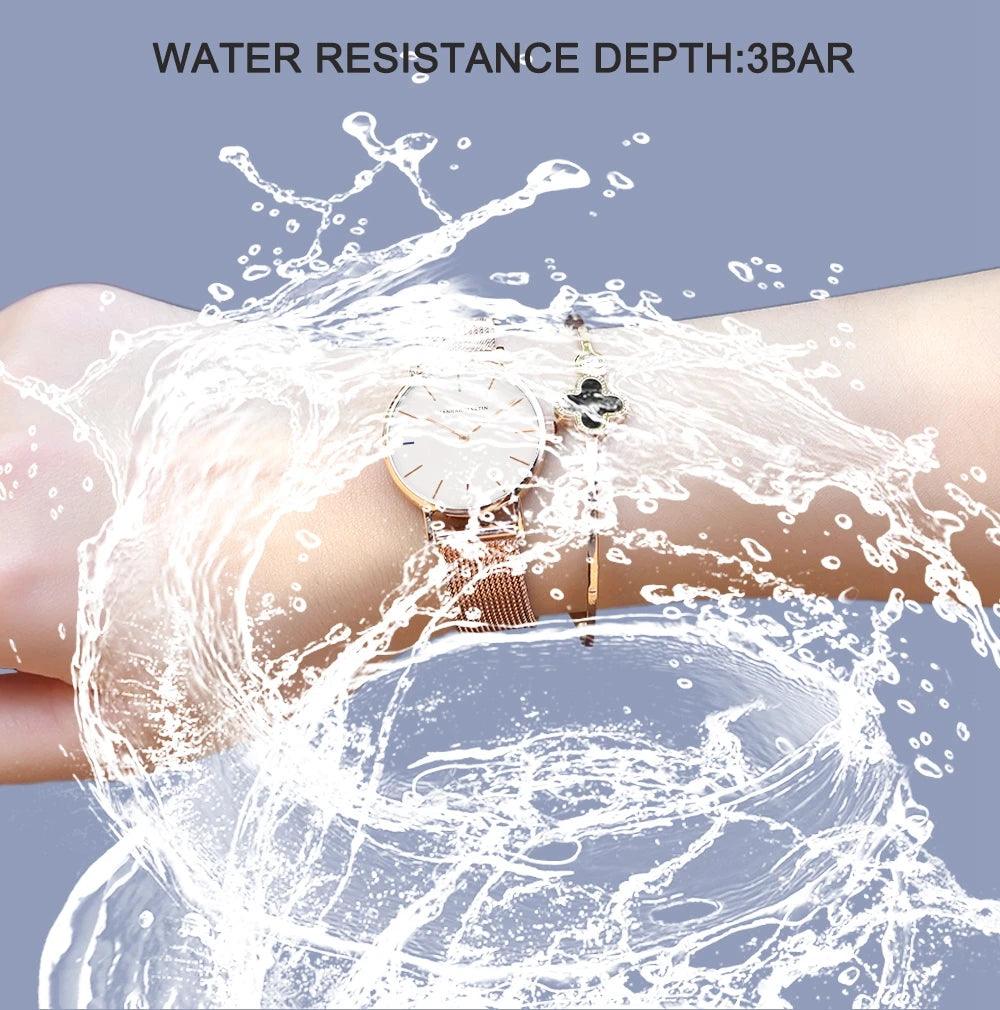 New Gold Colour Design Dial Quartz Movement Ladies Wristwatches Stainless Steel Mesh Ultra thin Waterproof Watches