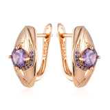 New Arrival French Design Bling 14K Rolled Rose Gold AAA Purple Zircon Crystals Earrings - Glossy Party Jewellery