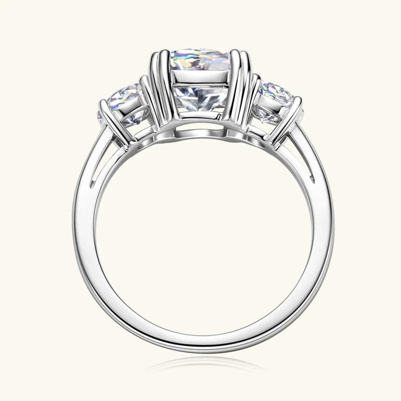 Dazzling 3 Stone 3.5CTTW Cushion & Round Cut Moissanite Diamonds 925 Silver Engagement Wedding Rings For Women