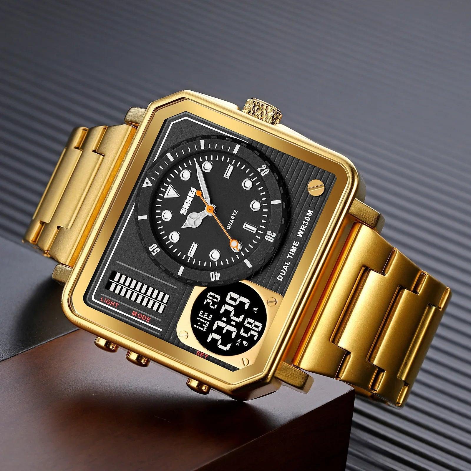 Trendsetter Casual 2 Display Chrono Hipster Waterproof Steel Bracelet Back Light Analog Digital Sport Watches - The Jewellery Supermarket