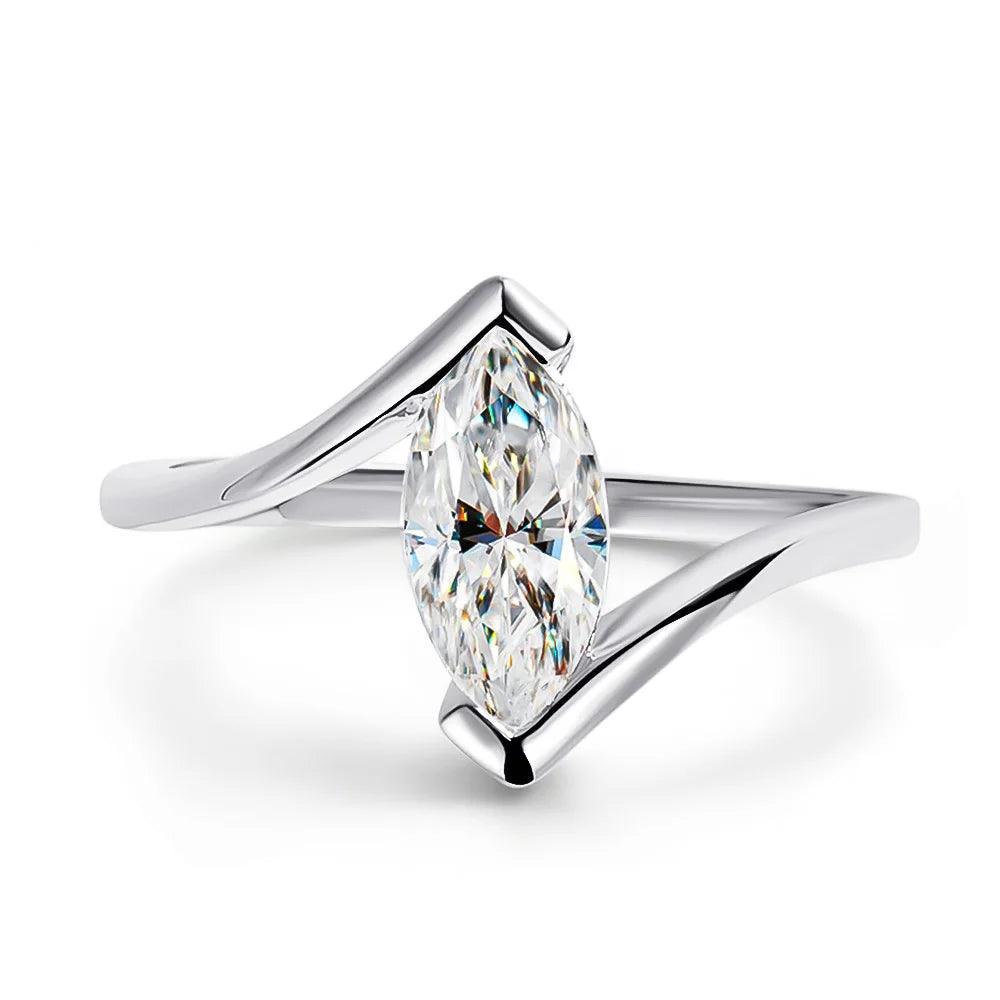 GRA Certified 5x10mm Marquise Cut Moissanite Diamond Solitaire Rings, 925 Sterling Silver Wedding Fine Jewellery