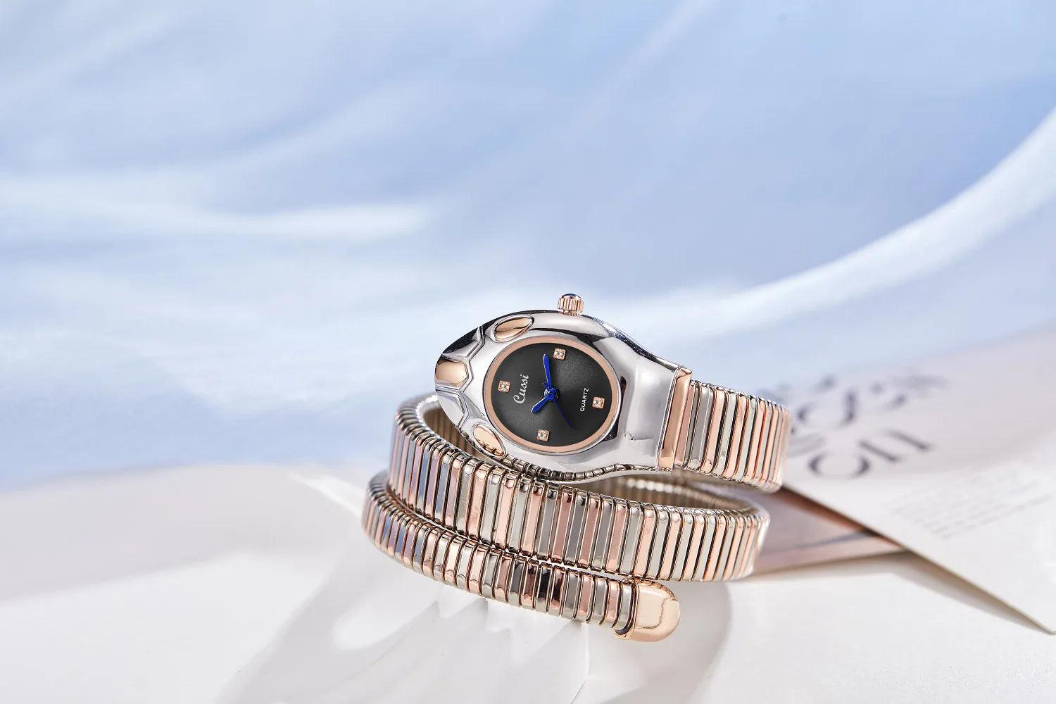 Unique Design Snake Watches for Women - Luxury Stainless Steel Quartz Fashion Lady Dress Jewellery