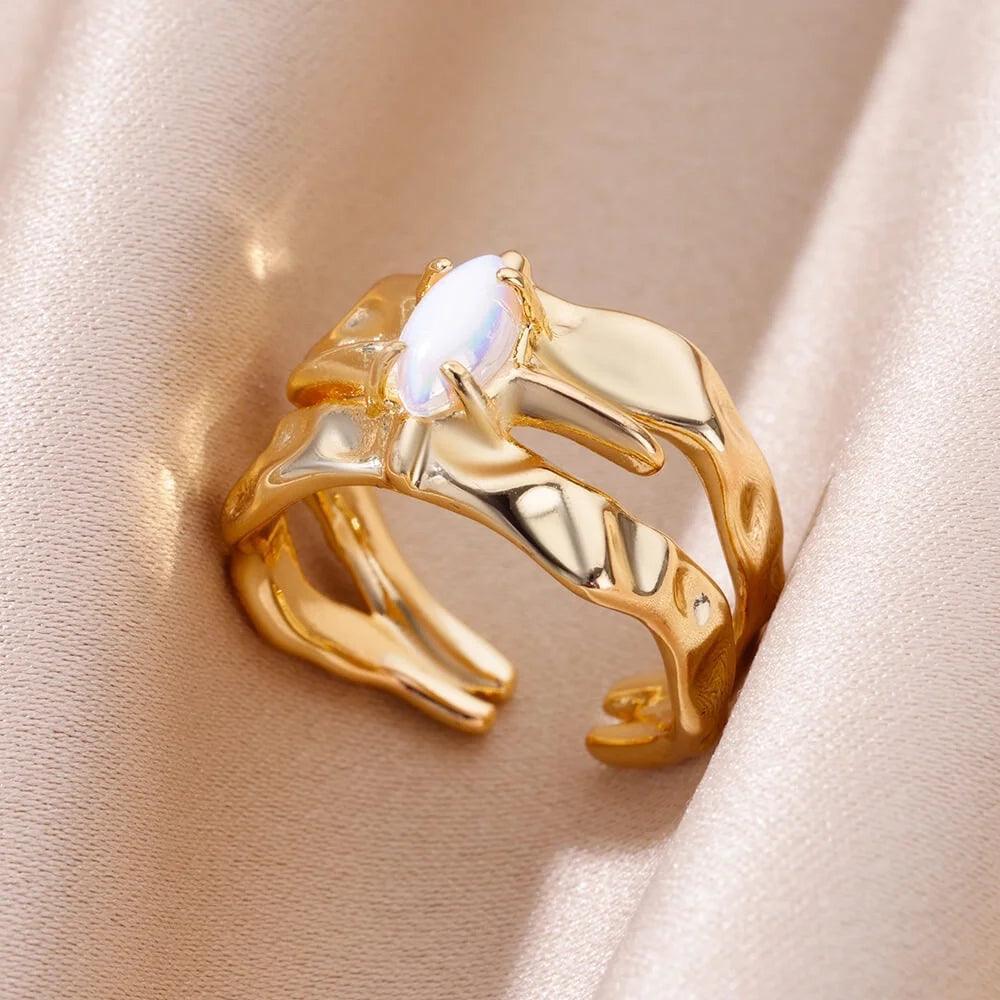 Luxury AAA Zircon Crystals Irregular Stainless Steel Gold Colour Couple Double Layer Rings, Fashion Jewellery - The Jewellery Supermarket