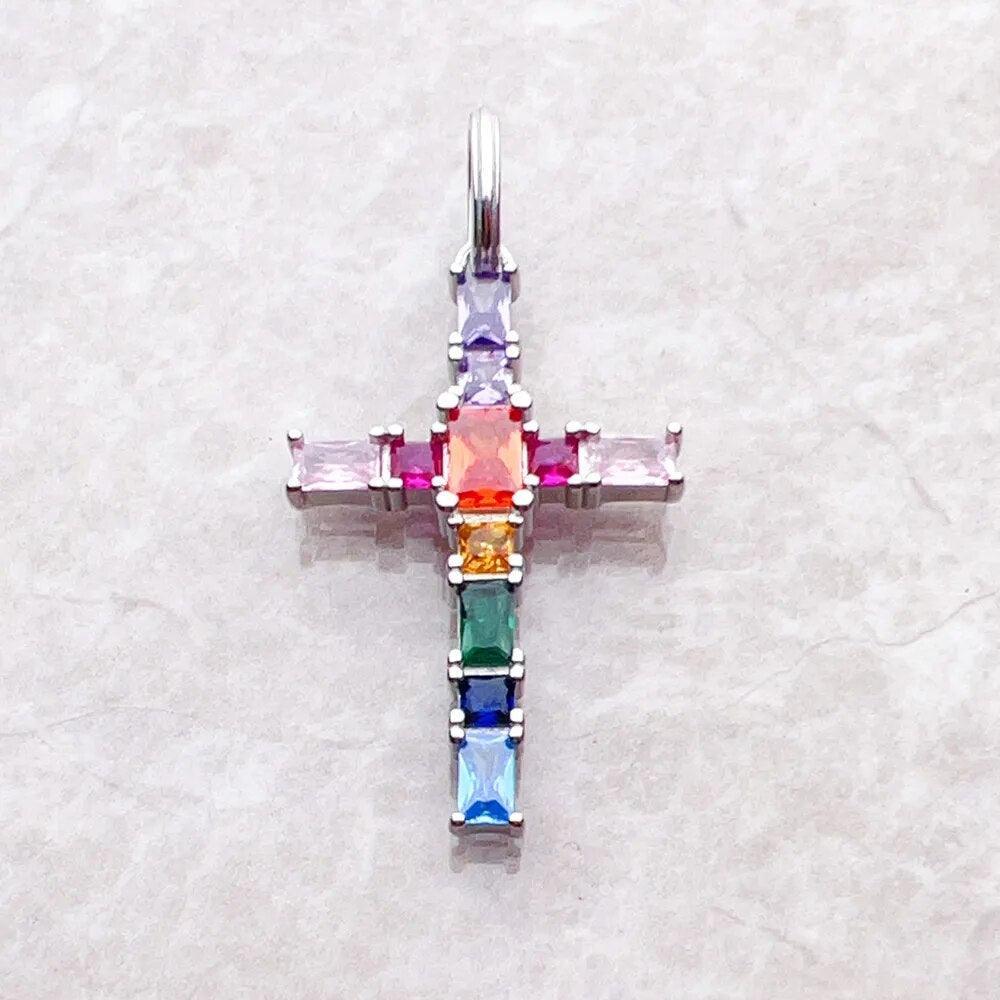 Brand New Pendant Cross with Colourful AAA Cz Crystals 925 Sterling Silver Bohemian Fine Jewellery Gift For Women - The Jewellery Supermarket