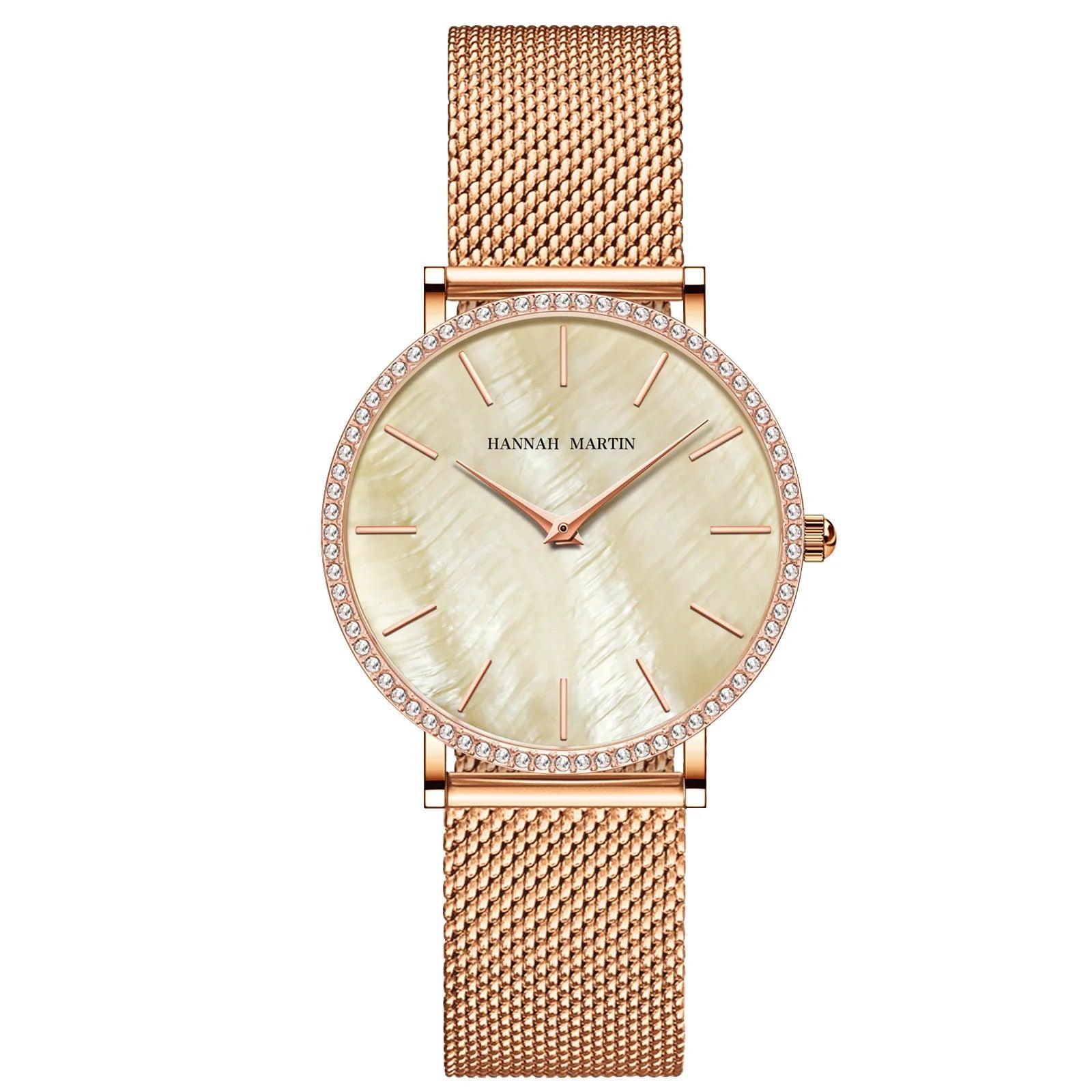 Elegant Luxury Women Watch Quartz Movement Shell Dial Rhinestone Stainless Steel Fashion Waterproof Wristwatches