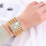 Fashion Light luxury Square CZ Diamonds Quartz Watches - Gold Colour Stainless Steel Bracelet - The Jewellery Supermarket