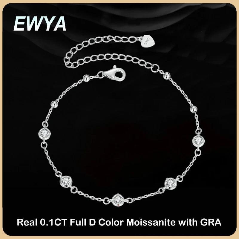 Charming Bubble Full 3mm 0.1CT D Colour Moissanite Diamonds Silver Bracelets For Women, Bezel Link Hand Bracelets - The Jewellery Supermarket