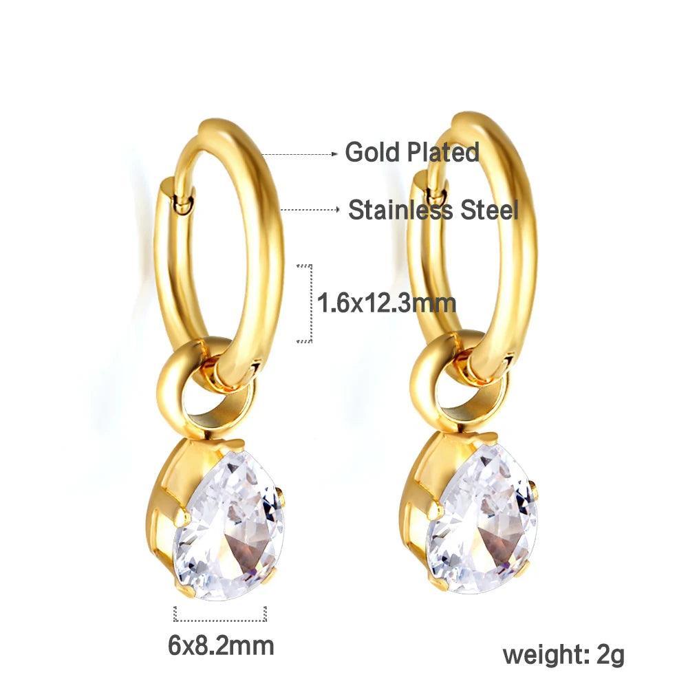 New Exquisite Stainless Steel White Cubic Zirconia Crystals Hoop Waterdrop Star Heart Round Earrings For Women and Girls - The Jewellery Supermarket