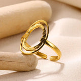 New in 18k Gold Color Plated Stainless Steel Rings For Women, Girls - Fashion Hollow Oval Ring Birthday Gift Jewellery - The Jewellery Supermarket