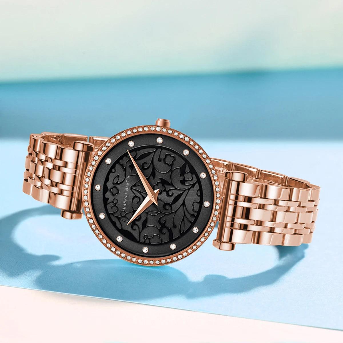 Elegant Stainless Steel Quartz Watches Fashionable Luxury Zircon Diamonds Japanese Movement Precision Ladies Watches