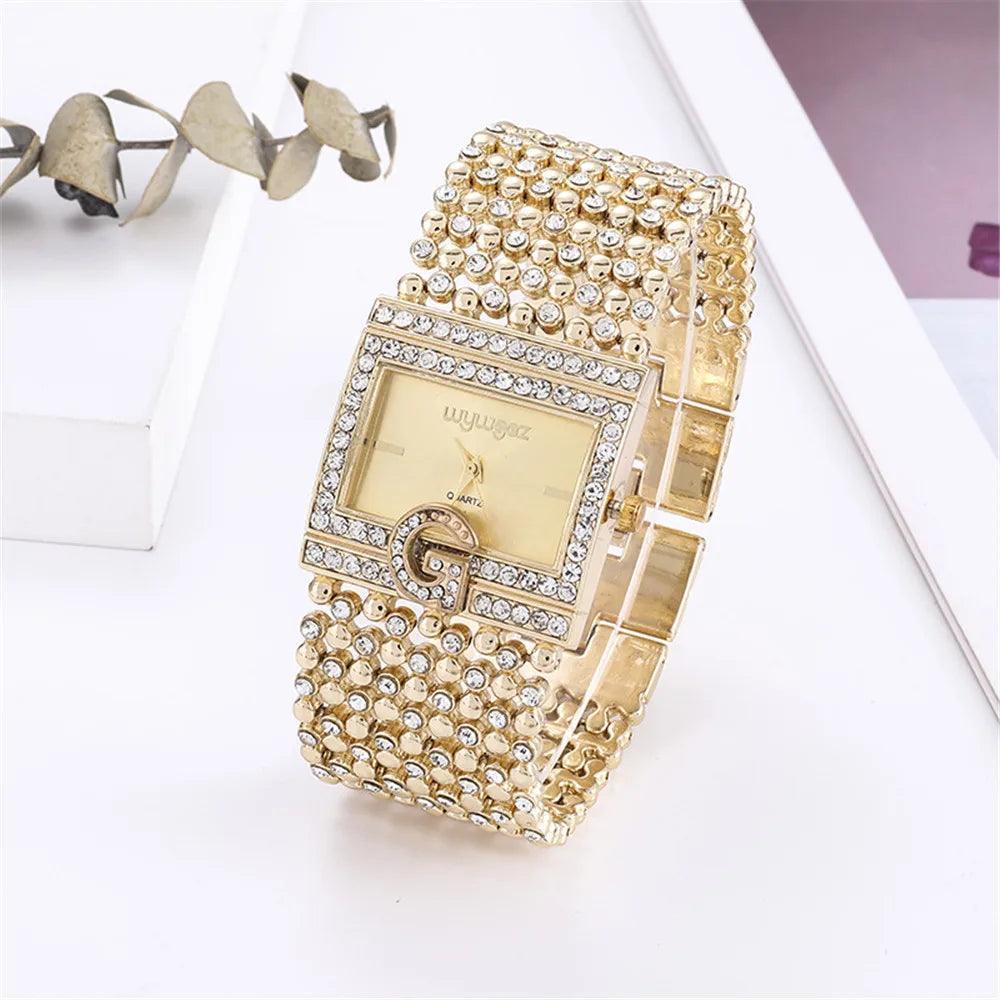 Classic Square Gold Women Watches High-end Temperament Ladies Dress Bracelet Watch Luxury Diamonds Quartz Wristwatch Montre - The Jewellery Supermarket