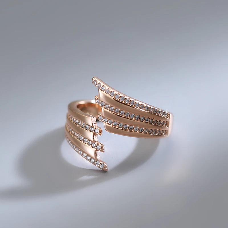 Dazzling 14K Rolled Rose Gold Micro Wax Inlay AAA Zircon Diamonds Daily Fine Open Ring for Women, Fine Jewellery