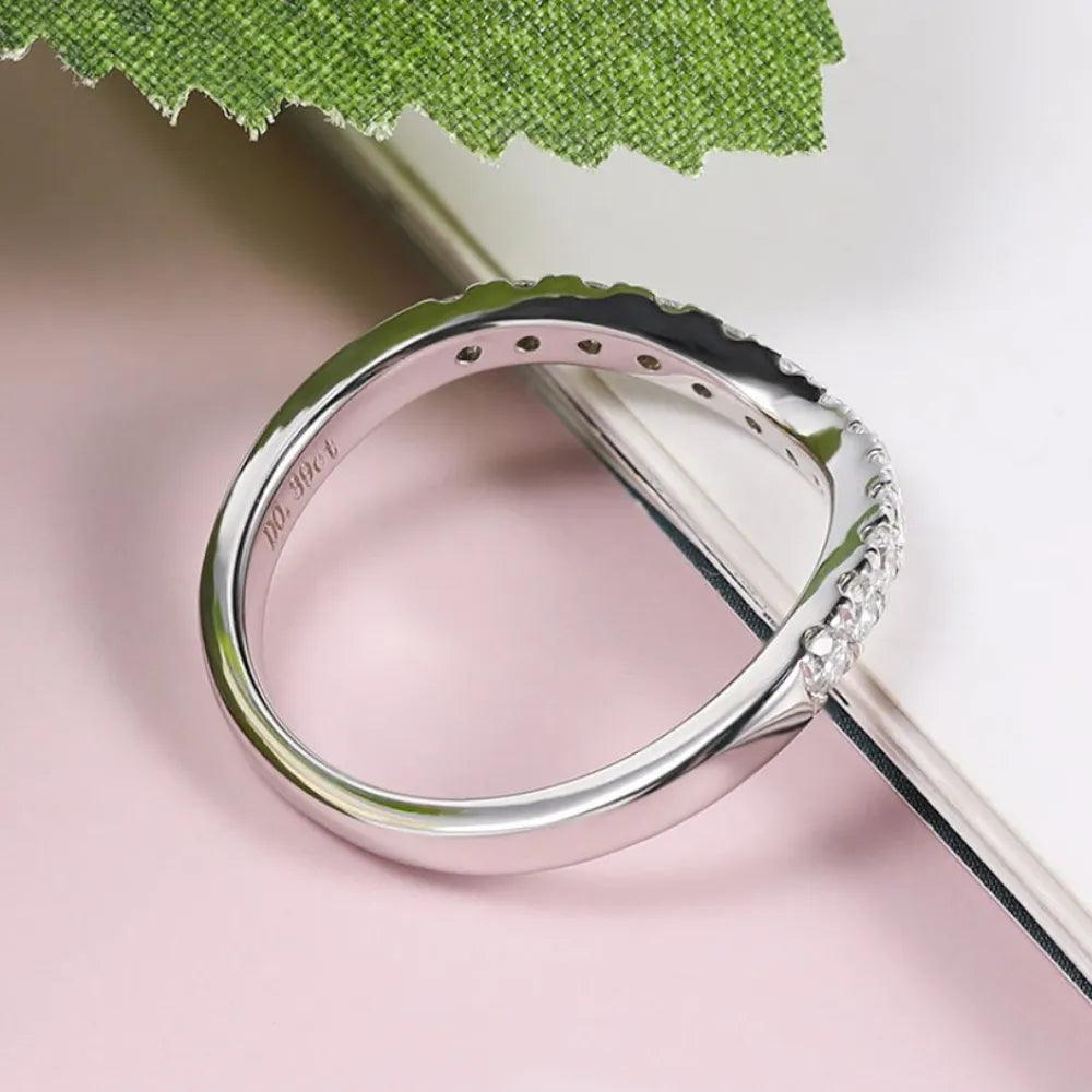 Adorable D Color 0.39ct Curved Half Eternity Moissanite Diamonds Rings, Wedding Engagement Silver Rings - The Jewellery Supermarket