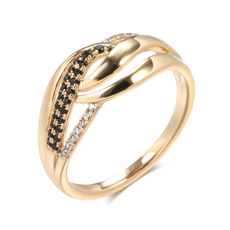 Elegant New Full Bling Rolled 14K Rose Gold Black and White AAA Zircon Diamonds Cross Ring - Fine Daily Jewellery