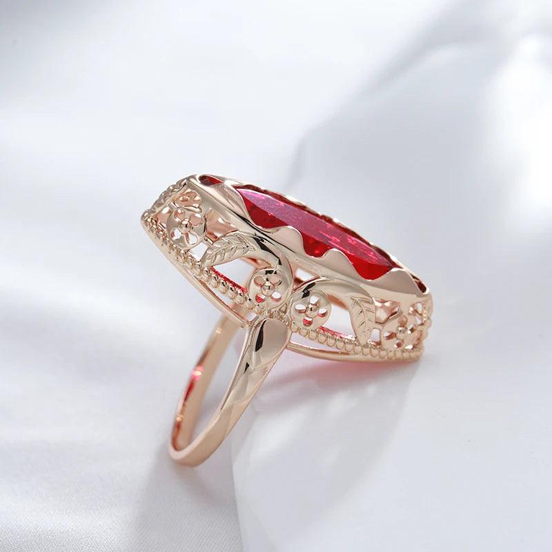 Awesome Horse Eye Design Filled 14K Rose Gold AAA Zircon Crystal Unique Ethnic Rings for Women Daily Fine Jewellery