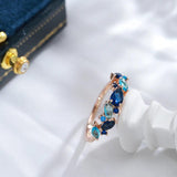 Gorgeous Blue AAA Zircon Crystals Leaf Ethnic 14K Rolled Rose Gold Luxury Ring For Women -  Daily Party Jewellery