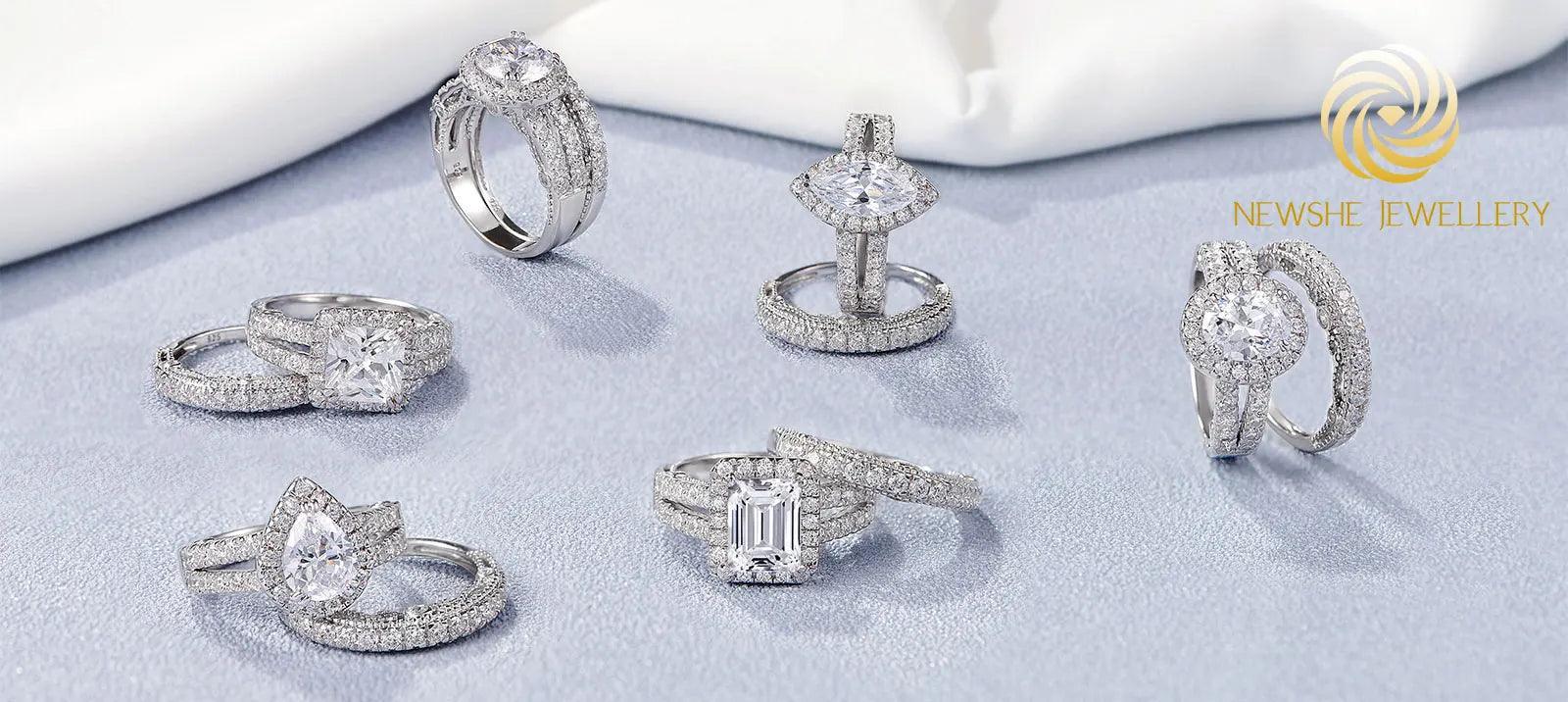 Amazing Marquise or Emerald Cut AAAAA Quality High Carbon Lab Created Diamond Luxury Ring Sets for Women - The Jewellery Supermarket