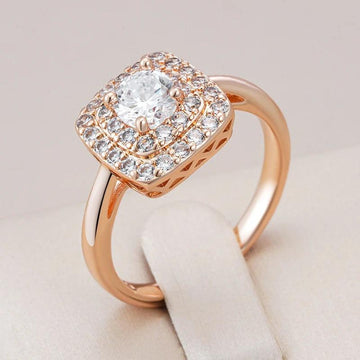 Fabulous 14K Rolled Rose Gold Square Trend Shiny AAA Zircon Diamonds Rings for Women - Daily Fine Jewellery