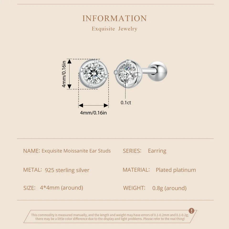 Lovely Round 0.1 CT Moissanite Diamonds Stud Earrings For Women - Sterling Silver Original Moissanite Fine Jewellery - The Jewellery Supermarket