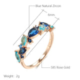 Gorgeous Blue AAA Zircon Crystals Leaf Ethnic 14K Rolled Rose Gold Luxury Ring For Women -  Daily Party Jewellery