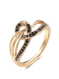 Luxury Geometric Line Cross Rolled 14K Rose Gold With Black AAA Zircon Crystals Ring - Fashion Vintage Jewellery