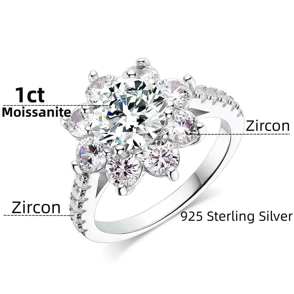 Brilliant GRA Certified VVS1 Moissanite Diamond Rings 925 Sterling Silver Sunflower Wedding Enggement Fine Jewellery