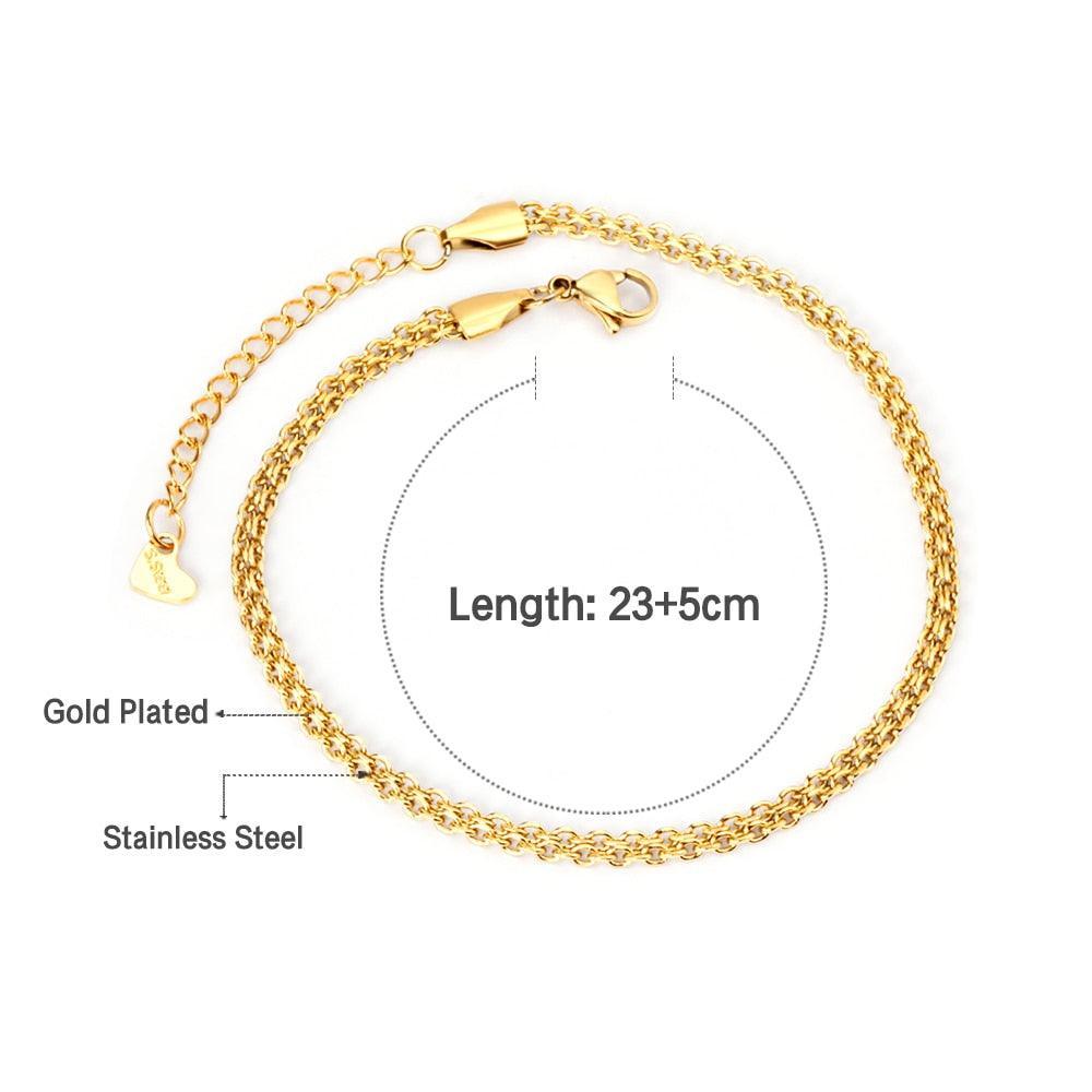 Double Layer Coin Disc Pendant Anklets - Gold Colour Stainless Steel Anti-allergic Rope Chain Jewellery - The Jewellery Supermarket