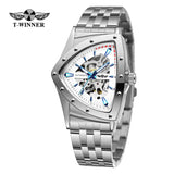 Golden Stainless Steel Waterproof Sport Transparent Triangle Skeleton Mechanical New Mens Wristwatches