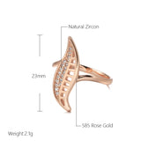 Luxury Leaf Shape Wax Inlay Rolled 14K Rose Gold AAA Zircon Diamonds Ring - Party Fashion Daily Jewellery