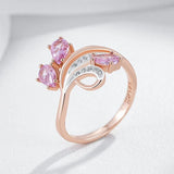 Hot Shiny Pink AAA Zircon Crystal Flower 14K Rolled Rose Gold and Silver Colour Mix Ring For Women - Daily Jewellery