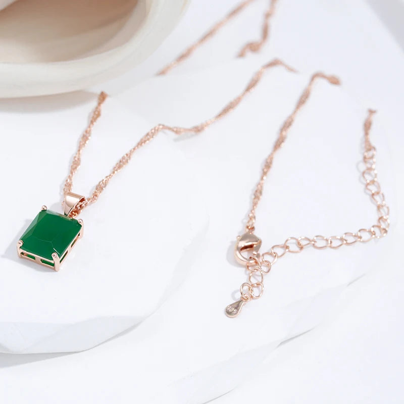 Awesome Dark Green 14K Rolled Rose Gold AAA Zircon Crystal Square Pendant Necklaces For Women Fine Jewellery