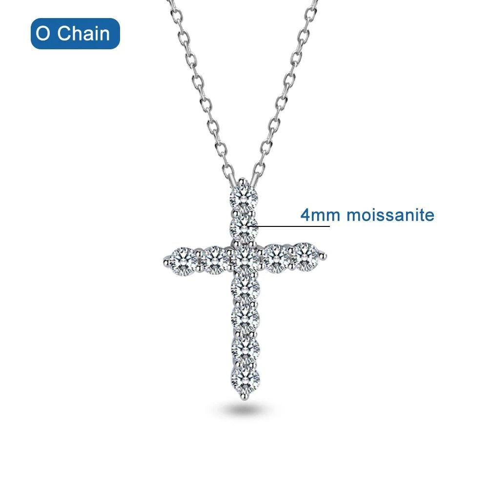 Stunning D Colour VVS1 5mm 5.5ct Cross Necklace with Moissanite Diamonds - Silver Fine Christian Jewellery - The Jewellery Supermarket