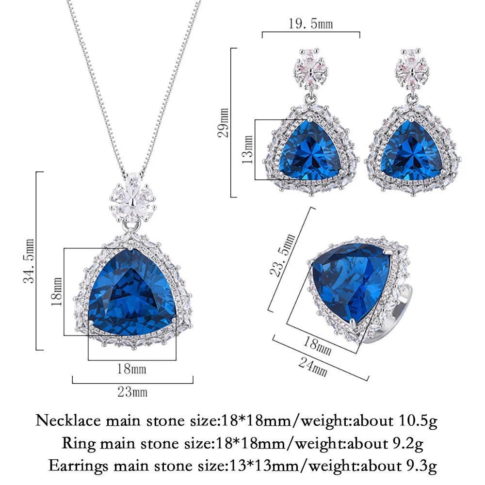 Vintage Triangle Lab Created Sapphire Gemstone Necklace Pendant Rings Earrings, Party Fine Jewellery Sets - The Jewellery Supermarket