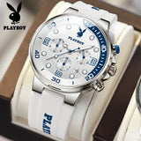 PLAYBOY Top Brand  New Original Fashion High Quality Silicone Strap Multifunction Quartz Watch for Men