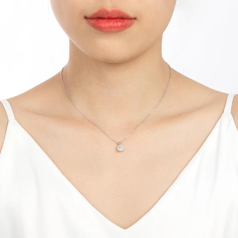 18KGP 6.5mm 3.0cttw D Colour Moissanite Diamonds Fine Jewellery Set - Silver Stud Earrings Necklace for Special Occasions - The Jewellery Supermarket