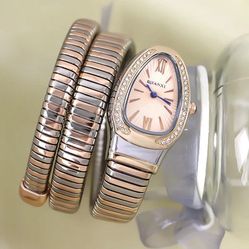 Classic Snake Shape Zircon Diamonds Quartz Watches for Women's Fashionable Elegant High Grade Women's Watches