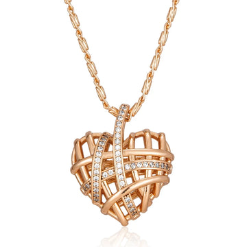 Luxury Filled 14K Rose Gold Wrapped Hollow Love Shape AAA Zircon Diamonds Necklace, Designer's Fine Jewellery