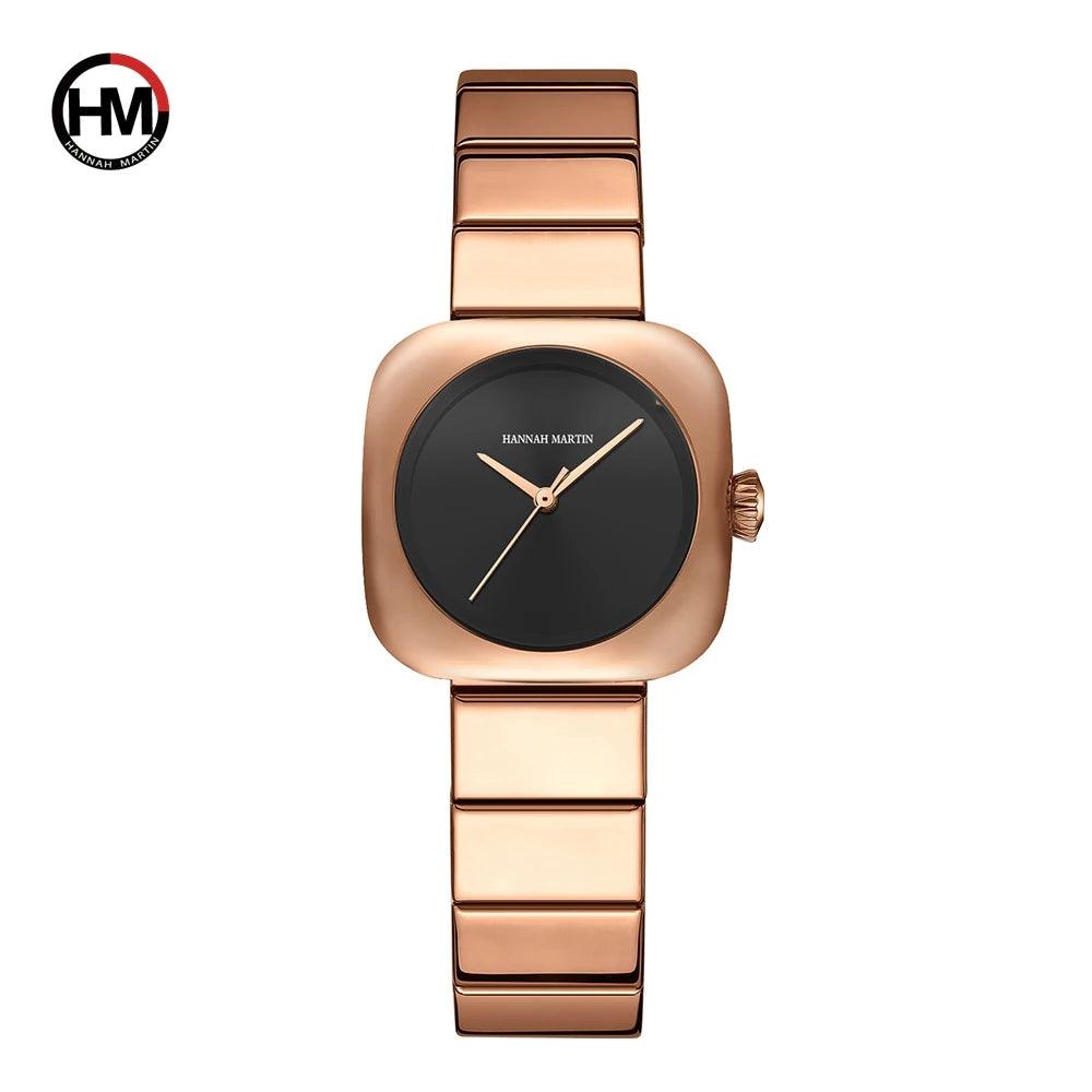 Elegant Minimalist Rose Gold Plated Elliptic Women's Watches,  Square Japanese Movement Casual Fashion Wristwatches