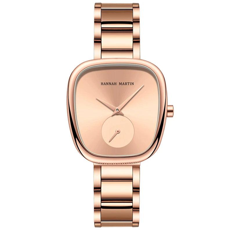 Fashionable Minimalist Style Elegant Ladie's Quartz Wristwatch Wine Barrel Rose Gold or Black Oval Women's Watches