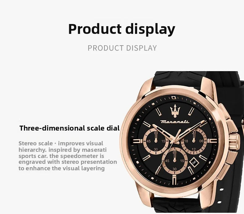 Maserati Luxury Watch Men's Sports Racing Success Series Fashion Multifunction Waterproof Silicone Strap Quartz Watch