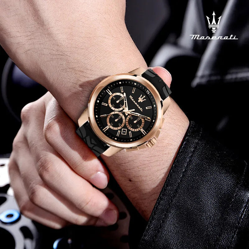 Maserati Luxury Watch Men's Sports Racing Success Series Fashion Multifunction Waterproof Silicone Strap Quartz Watch