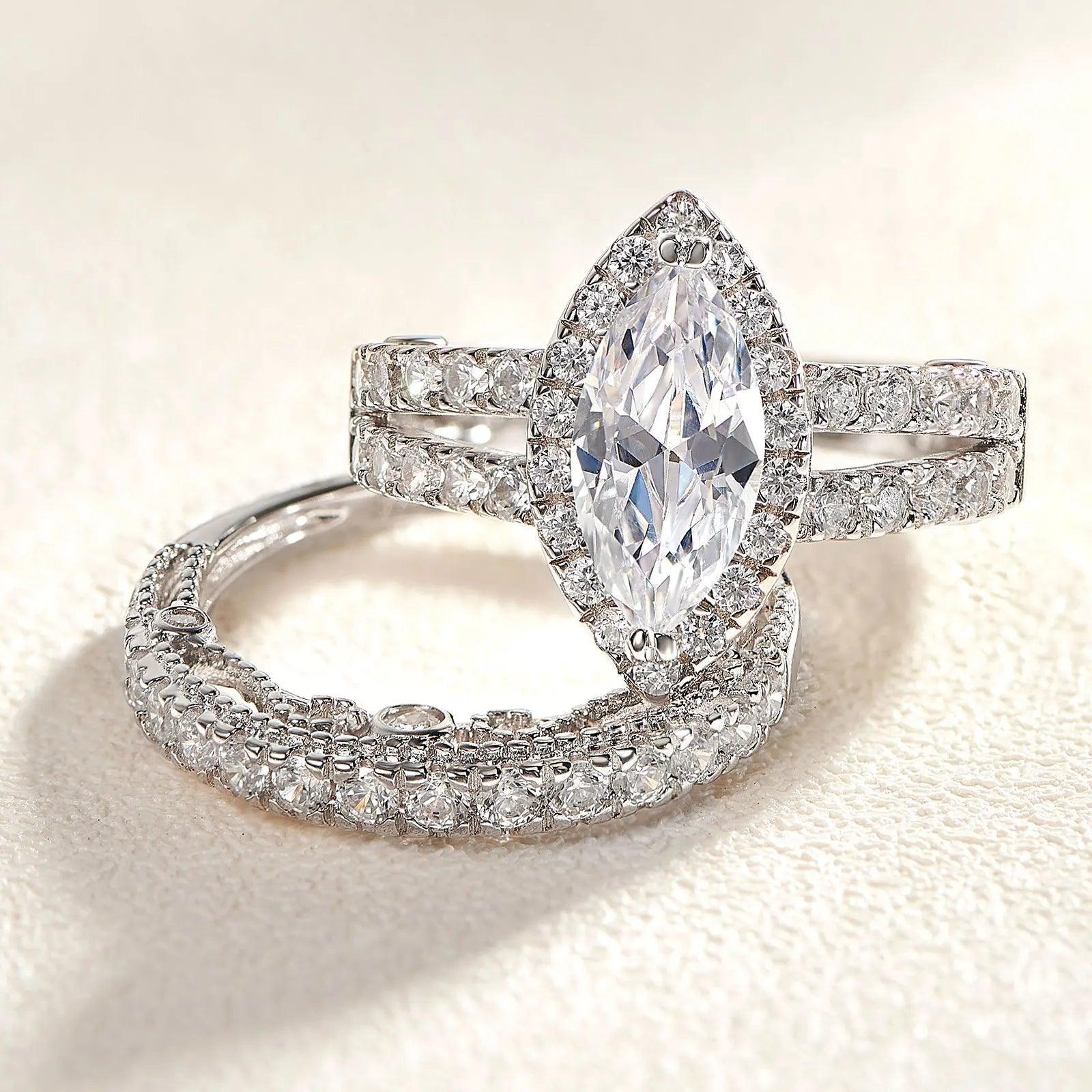 Amazing Marquise or Emerald Cut AAAAA Quality High Carbon Lab Created Diamond Luxury Ring Sets for Women - The Jewellery Supermarket