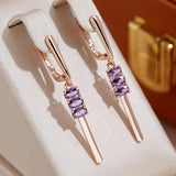 Luxury 14K Filled Rose Gold Oval Purple AAA Zircon Crystals Long Pendant Earrings - Trendy Daily Jewellery
