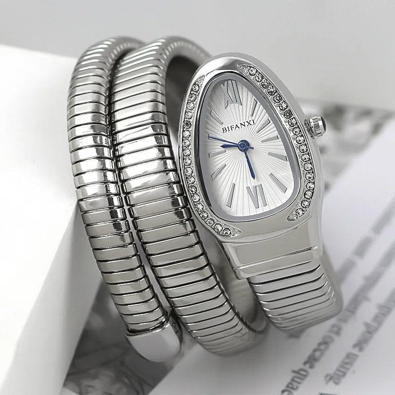 Classic Snake Shape Zircon Diamonds Quartz Watches for Women's Fashionable Elegant High Grade Women's Watches