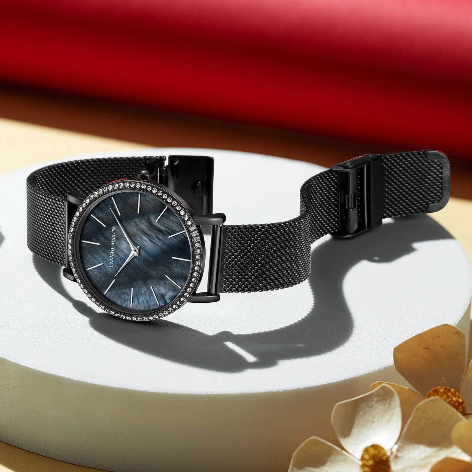 Elegant Luxury Women Watch Quartz Movement Shell Dial Rhinestone Stainless Steel Fashion Waterproof Wristwatches