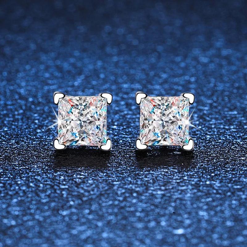 Brilliant Princess Cut 1 CT D Colour VVS1 Moissanite Diamonds Stud Earrings For Women Sterling Silver Fine Jewellery - The Jewellery Supermarket