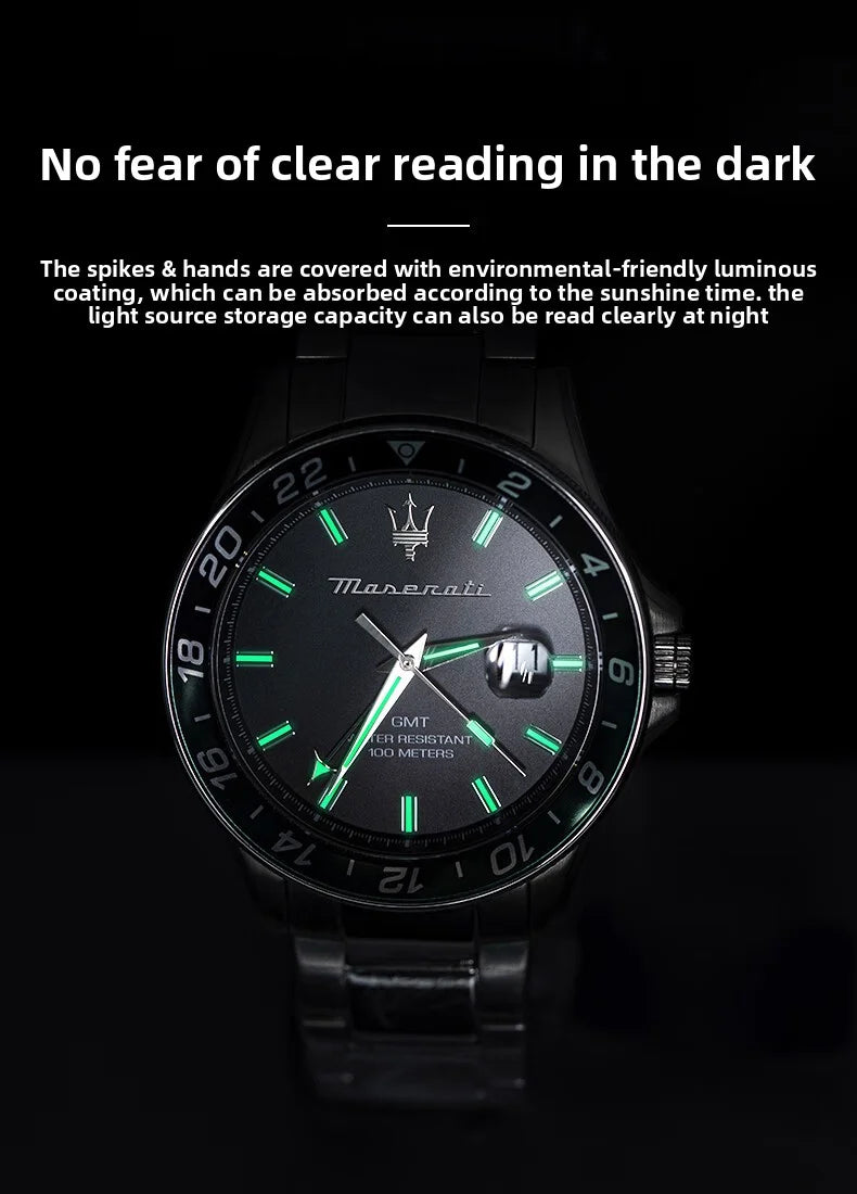 High Quality Maserati Waterproof Men's Business High-grade Green Water European and American Dial Quartz Watch