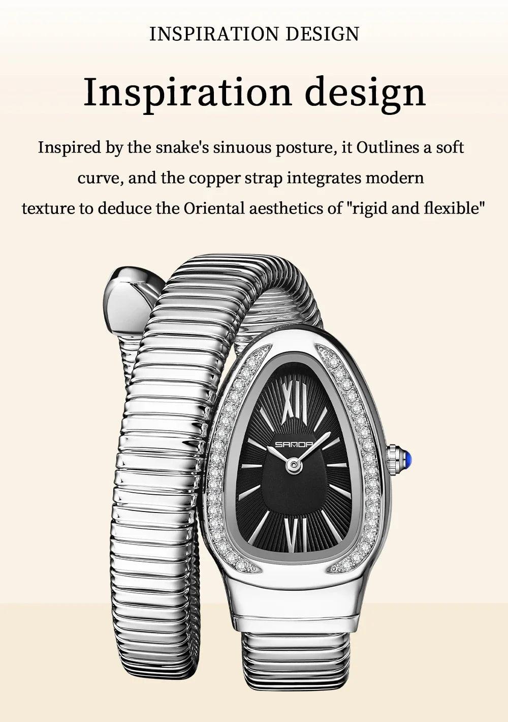 New Arrival High-End Snake Shaped Zircon Diamonds Inlaid Women's Retro Lightweight Luxury Quartz Watches